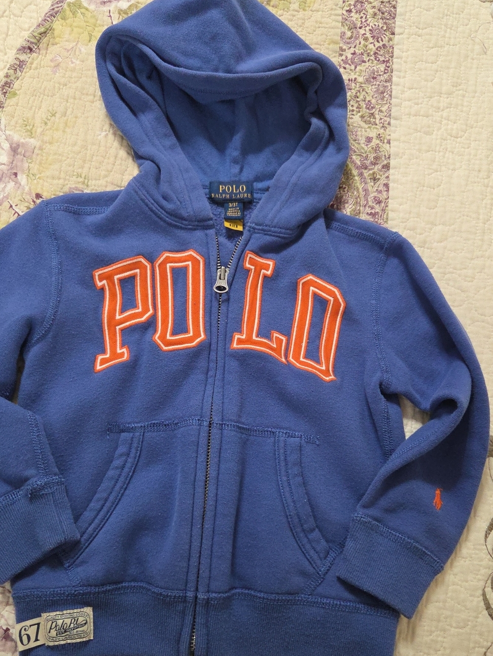 Polo by Ralph Lauren Royal Blue Zip Hoodie with Orange Lettering - Kids